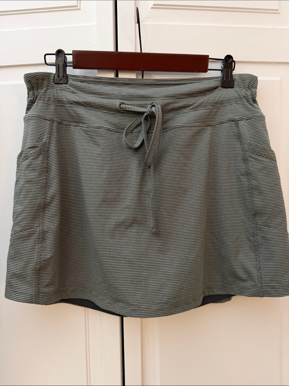 Balance Collection Athletic Olive Green Striped Drawstring Skort with Pockets